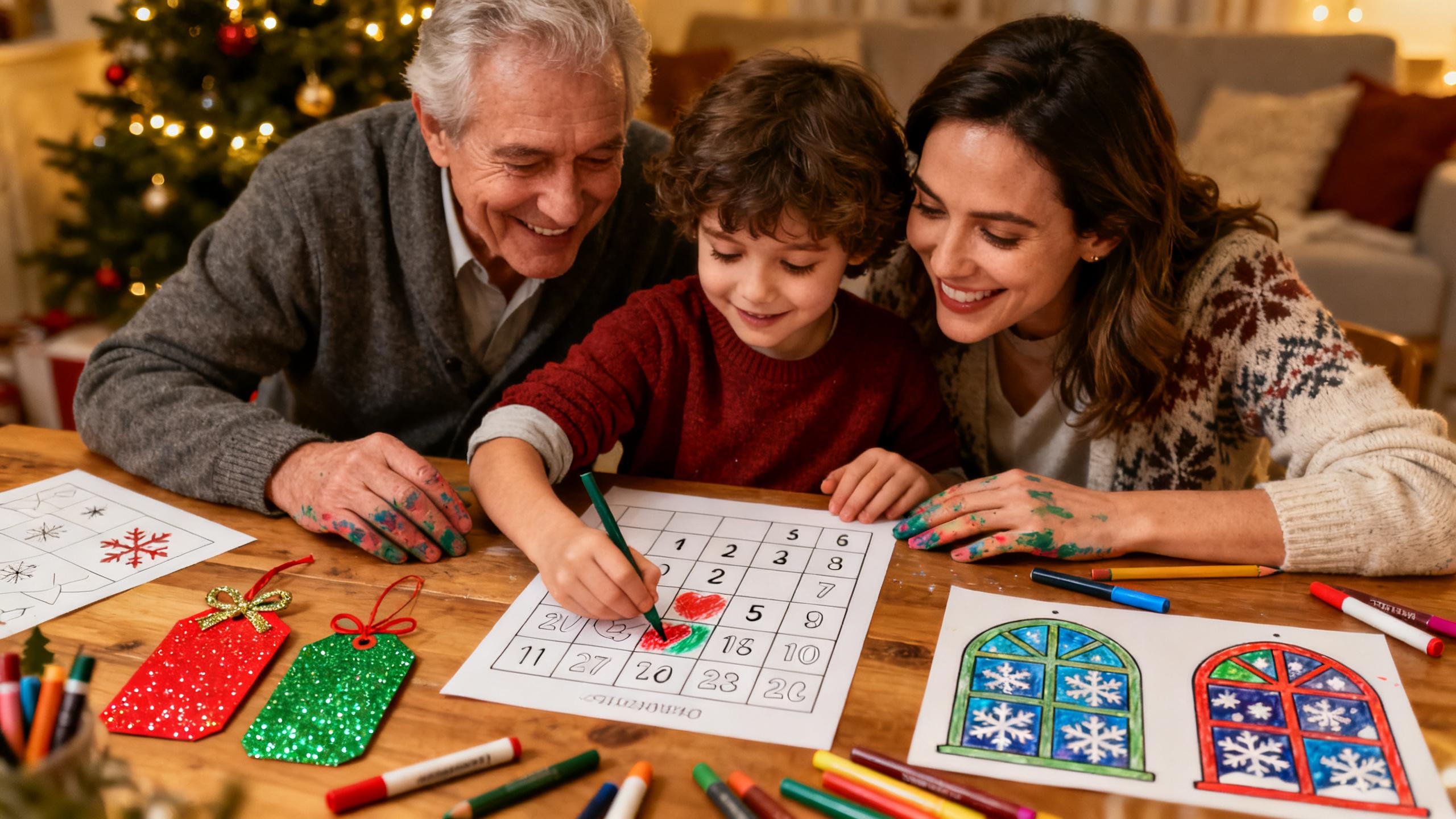 Family enjoying Christmas coloring together